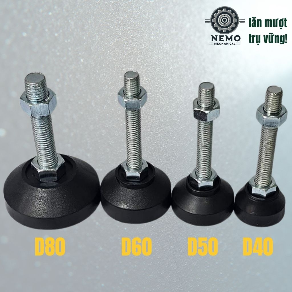 Chân Tăng Chỉnh Đế Nhựa Cứng – Giải Pháp Cân Bằng & Chống Rung (M10, M12, M16)